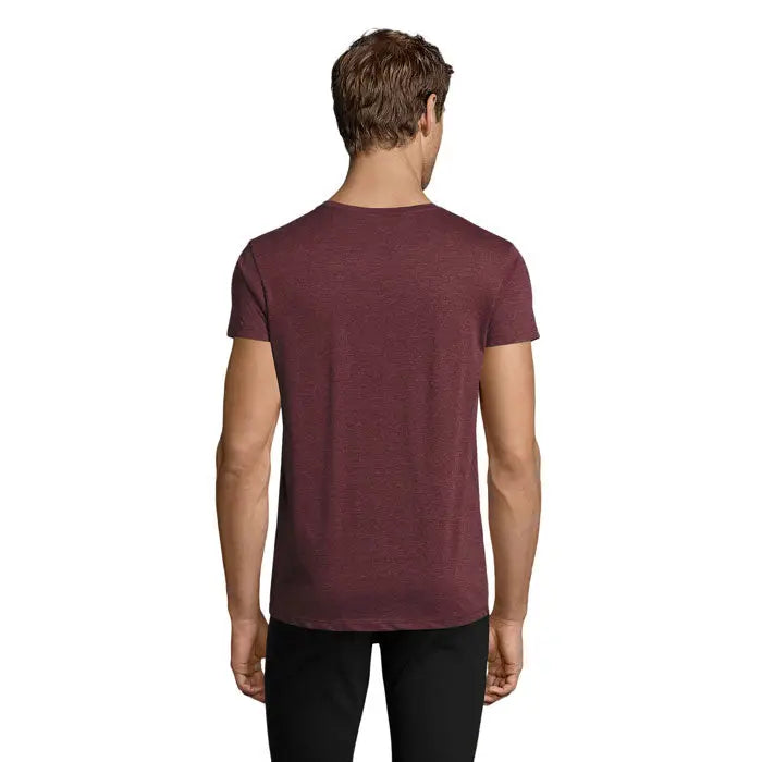 Tricou bărbați trioc regent fit 150 maroniu heather din bumbac cu guler rotund clasic și mâneci scurte