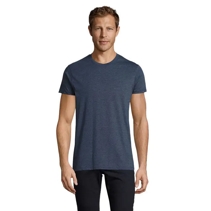 Tricou albastru închis din bumbac heathered cu decolteu rotund și mâneci scurte tricou regent fit trio c barbați