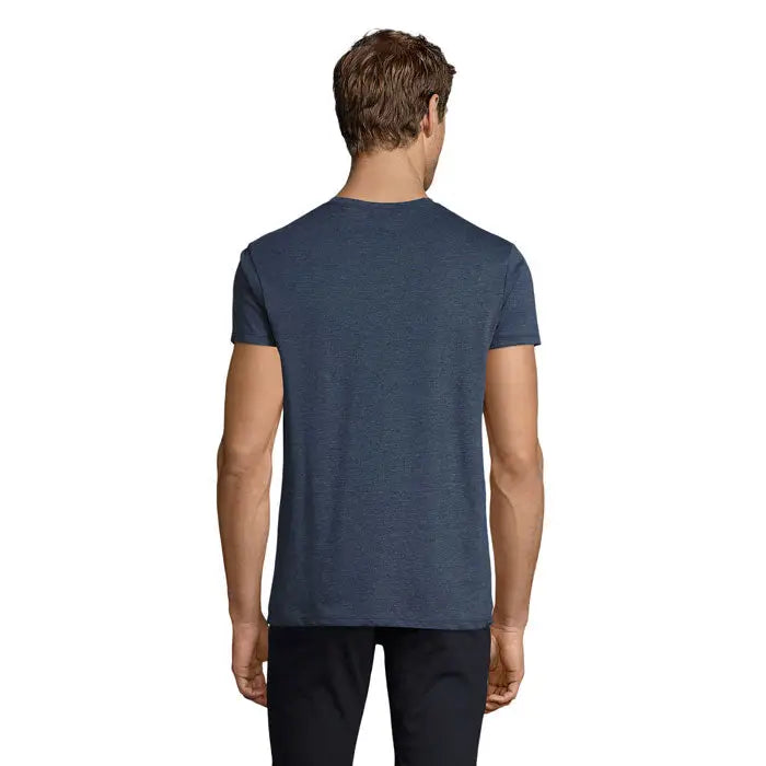 Tricou barbati regent fit 150 albastru închis heathered din bumbac cu guler rotund clasic și mâneci scurte