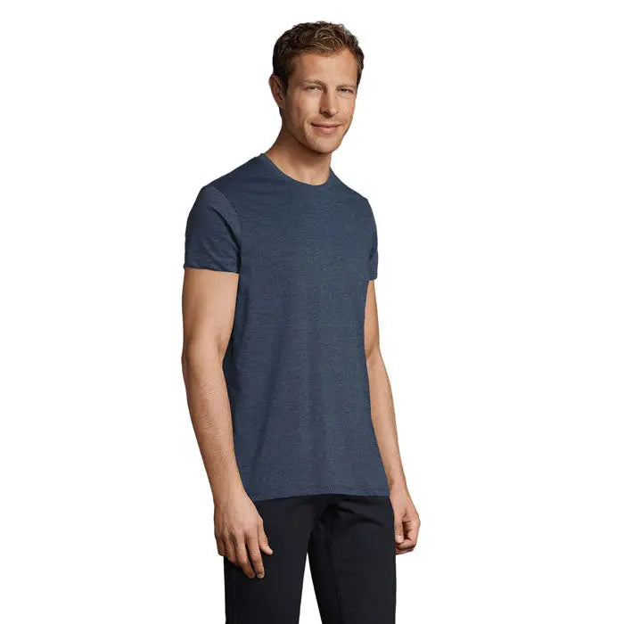 Tricot barbati regent fit 150 tricou albastru navy heathered din bumbac cu decolteu la baza gatului si maneci scurte