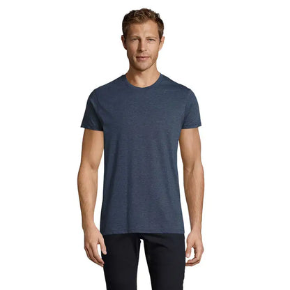 Tricou barbati regent fit trioc navy albastru heathered din bumbac cu guler rotund si maneci scurte