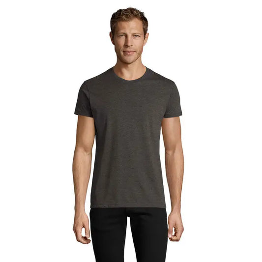 Tricou bărbați tricotat dark gray heathered din bumbac cu decolteu clasic și mâneci scurte model TRIOC REGENT FIT 150