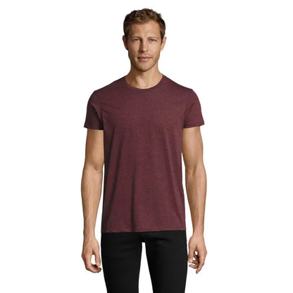Trioс barbati regent fit 150 tricou din bumbac melanj maro inchis cu gat rotund clasic si maneci scurte