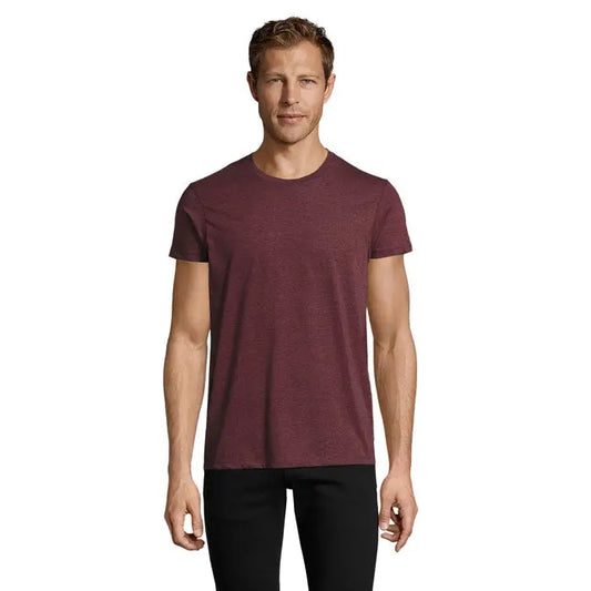 Trioс barbati regent fit 150 tricou din bumbac melanj maro inchis cu gat rotund clasic si maneci scurte