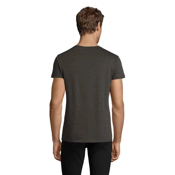 Tricou bărbătesc trioc regent fit 150 gri închis din bumbac heathered cu decolteu clasic și mâneci scurte