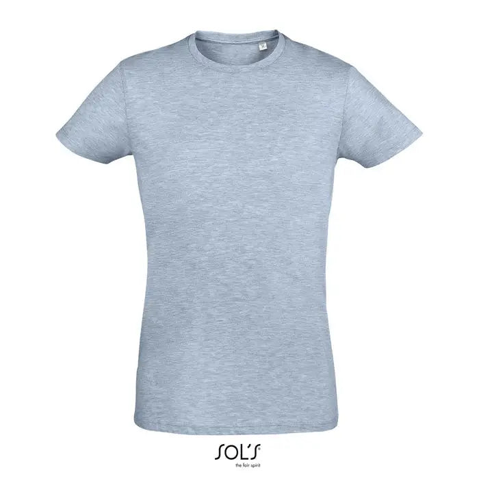 Tricou barbati trioc regent fit 150 gri deschis din bumbac heathered cu decolteu rotund si logo sols la baza