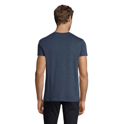 Tricou bărbătesc navy blue heathered din bumbac cu guler rotund clasic și mâneci scurte model regal fit 150