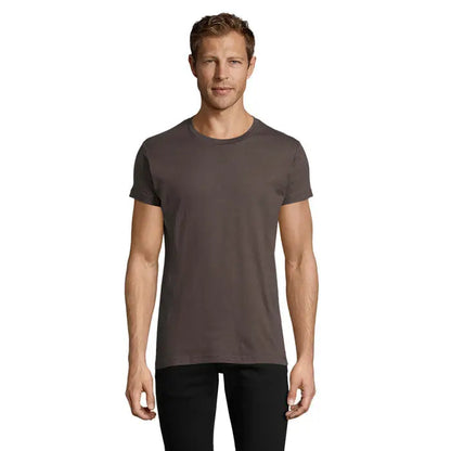 Tricou barbati regal fit 150 gri inchis din bumbac moale cu design minimalist si guler rotund