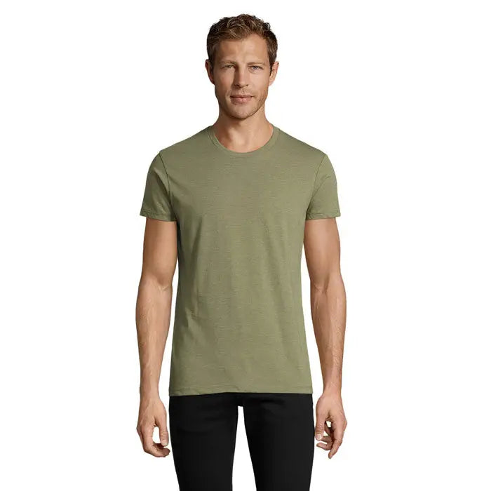 Tricou barbatesc regent fit olive cu maneci scurte din bumbac, model casual pentru tinute relaxate