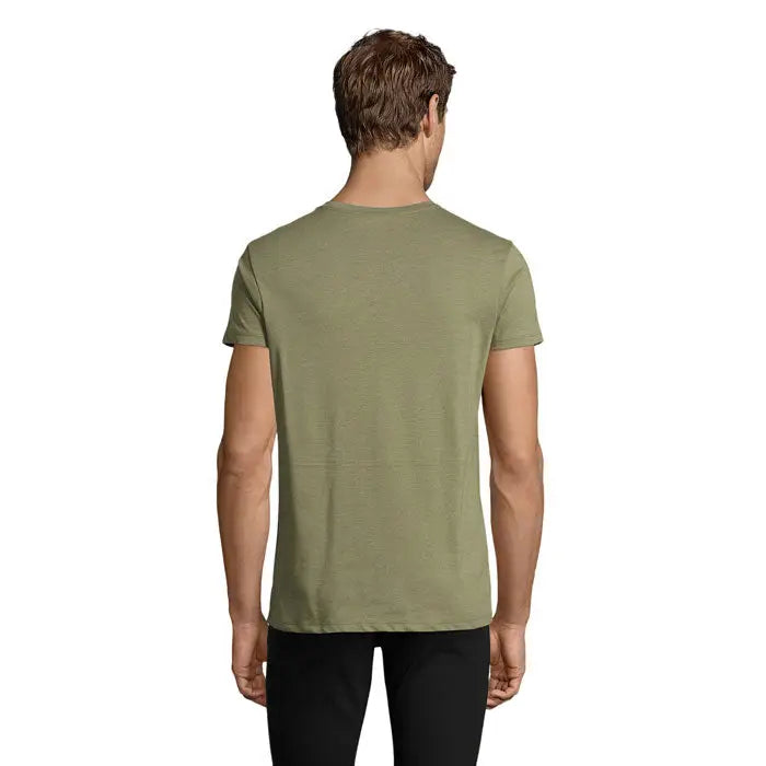 Tricou barbatesc olive green cu maneci scurte si guler rotund regal fit din material confortabil