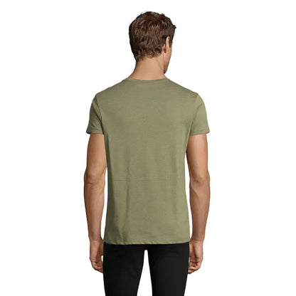 Tricou barbatesc olive green cu maneci scurte si guler rotund regal fit din material confortabil