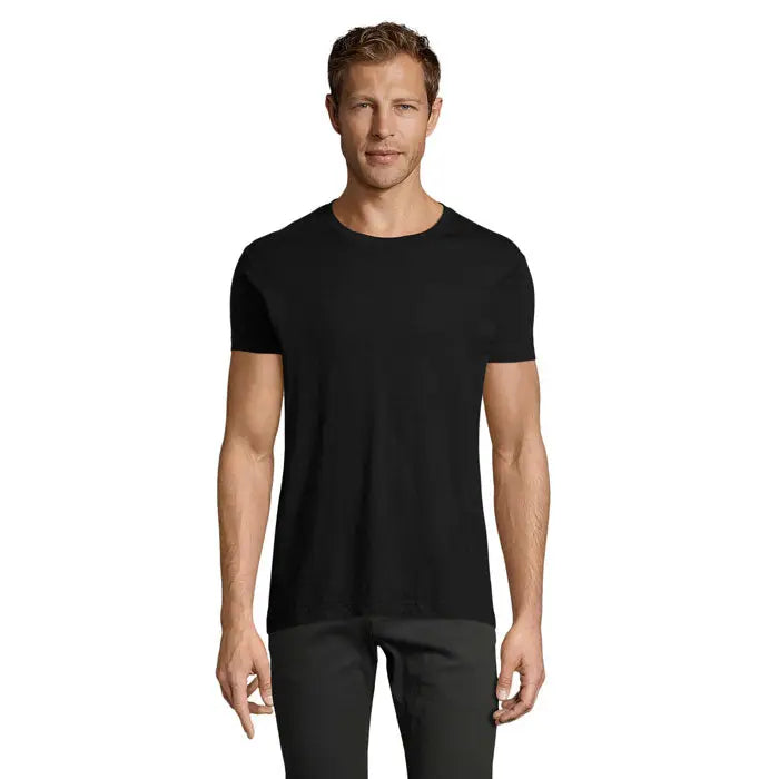Tricou negru barbati regent fit 150 cu maneci scurte si guler rotund din bumbac