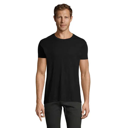 Tricou negru barbati regent fit 150 cu maneci scurte si guler rotund din bumbac
