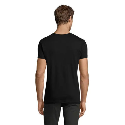 Tricou negru slim fit cu mâneci scurte și guler rotund model regent fit 150 de la TRIOC bărbați