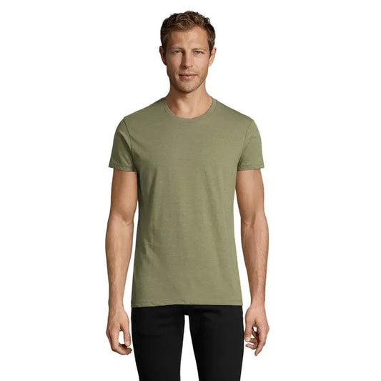 Tricou barbatesc olive green regent fit cu maneci scurte si guler rotund din bumbac confortabil