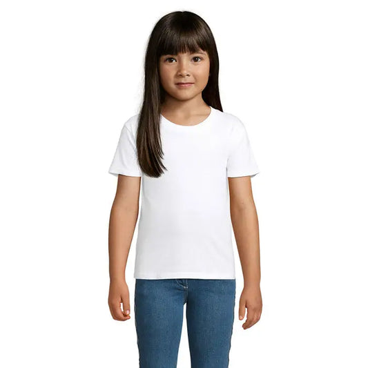 Tricou alb din bumbac kids 150g trioc crusader cu gat rotund si maneci scurte pentru copii