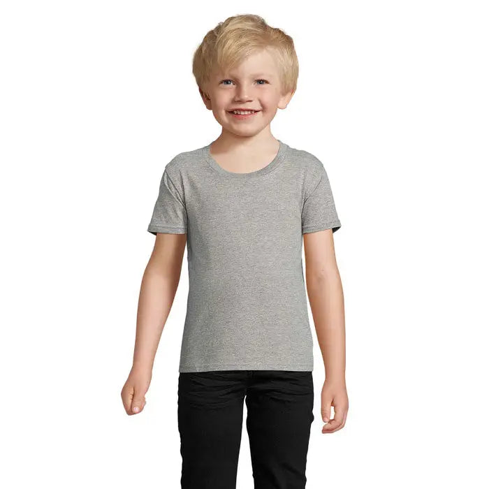 Tricou pentru copii trioC crusader 150g din bumbac gri cu mâneci scurte și guler clasic rotund