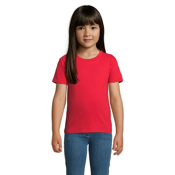 Tricou rosu din bumbac trioc crusader kids 150g cu maneci scurte si guler clasic rotund