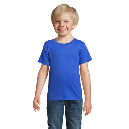 Tricou pentru copii trioc crusader 150g albastru deschis cu maneci scurte si guler rotund clasic