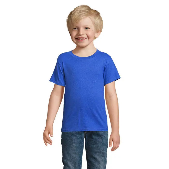 Tricou pentru copii trioc crusader albastru aprins cu maneci scurte si guler clasic din bumbac 150g