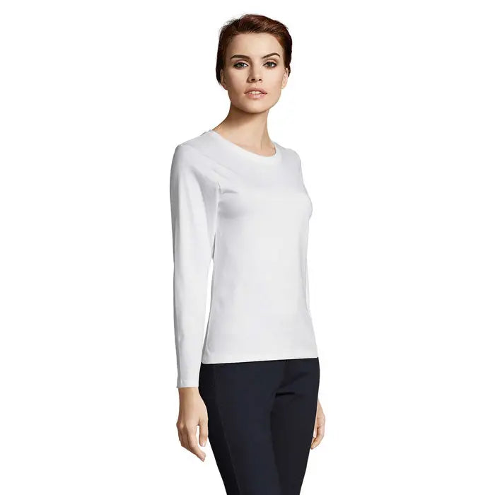 Tricou de femeie imperial lsl alb cu mâneci lungi și croială mulată din material fin și neted