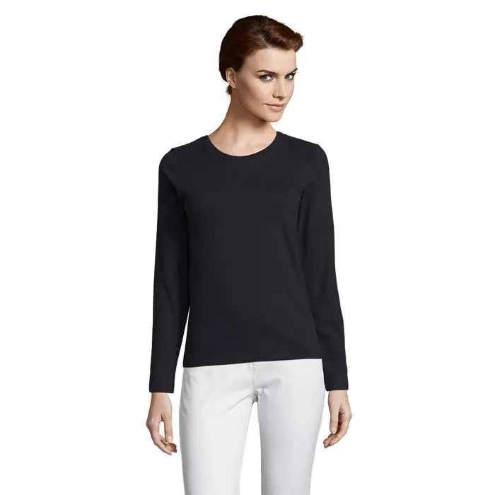 Top lung cu mâneci lungi femei trioc de femeie imperial lsl negru cu gât rotund simplu și material neted și elastic