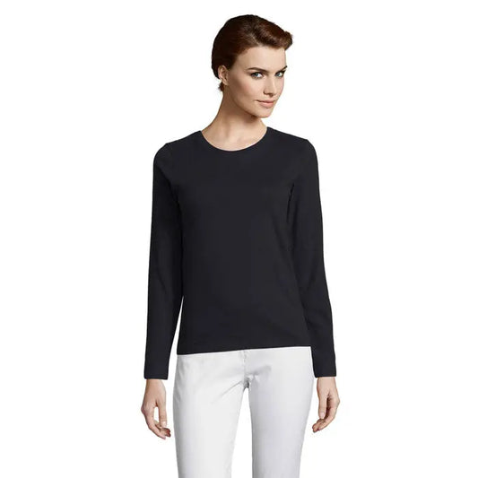 Top lung cu mâneci lungi femei trioc de femeie imperial lsl negru cu gât rotund simplu și material neted și elastic