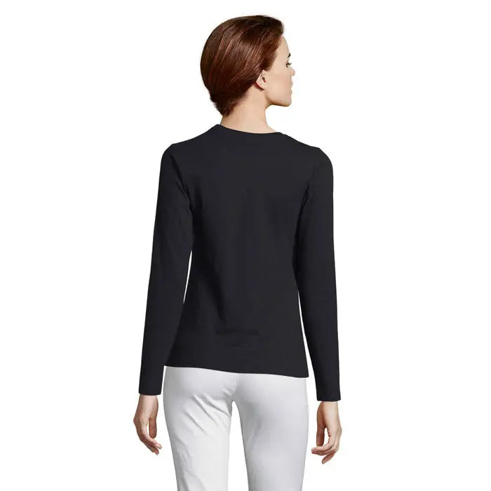 Top negru cu mâneci lungi trioc de femeie imperial lsl din material neted și elastic cu decolteu rotund simplu
