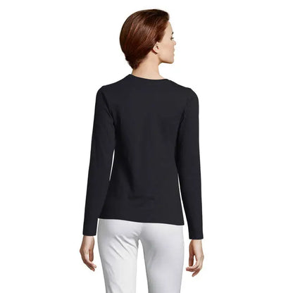Top negru cu mâneci lungi trioc de femeie imperial lsl din material neted și elastic cu decolteu rotund simplu