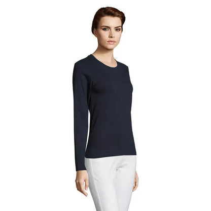 Top lung cu mâneci lungi trioc de femeie imperial lsl albastru marin din material neted și mulat