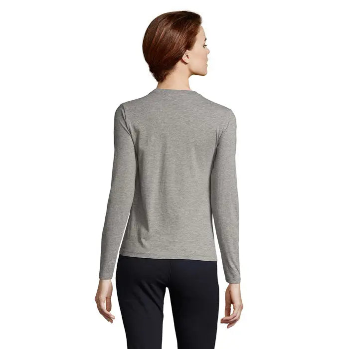 Top lsl imperial trio de femeie heather gri cu mâneci lungi și decolteu simplu la baza gâtului