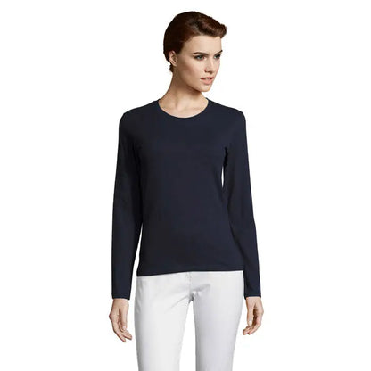 Tricou de femeie imperial lsl navy albastru inchis din tricot cu maneci lungi si decolteu rotund simplu