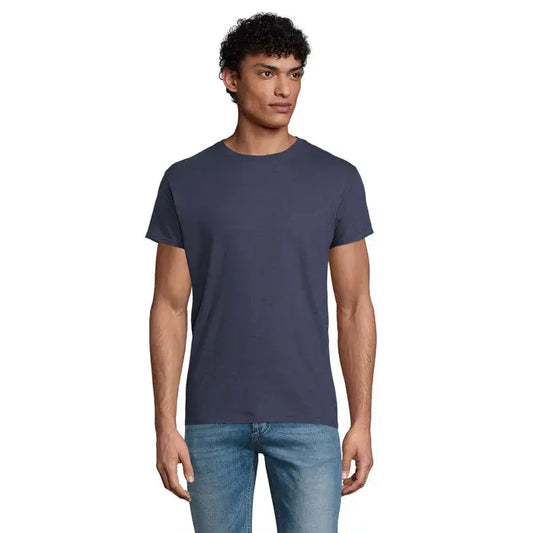 Tricou uni trioc epic 140g albastru inchis din bumbac moale cu maneci scurte si guler rotund