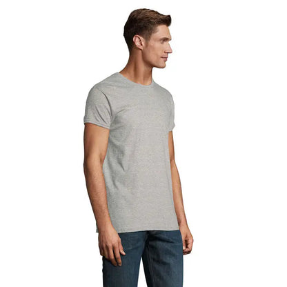 Tricou gri melanj heather cu mâneci scurte și guler rotund trioc epic uni 140g din material ușor