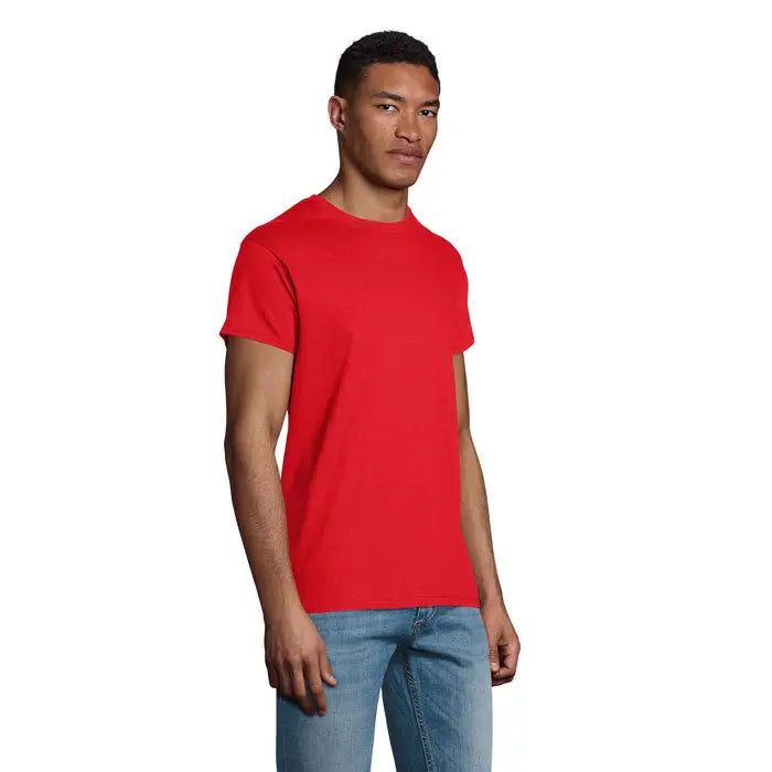 Tricou rosu vibrant, cu maneci scurte si guler rotund din bumbac moale trioc epic uni 140g