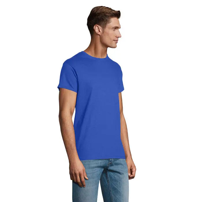 Tricou tricotat royal albastru regal cu mâneci scurte și gât rotund din material de 140g trioc epic uni