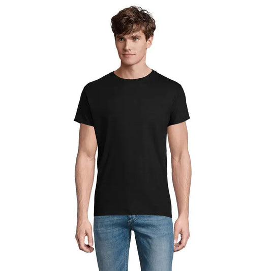 Tricou negru cu mâneci scurte și guler rotund trioc epic uni 140g din material ușor și rezistent