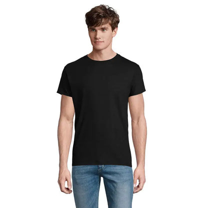 Tricou negru cu mâneci scurte și gât rotund trioc epic uni 140g din material de calitate