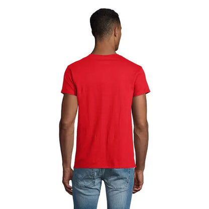 Tricou roșu uni cu mânecă scurtă și guler rotund trioc epic uni 140g din material ușor