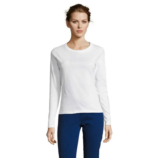 Bluza alba femei trioc majestic lg maneca cu maneci lungi decolteu rotund si material neted