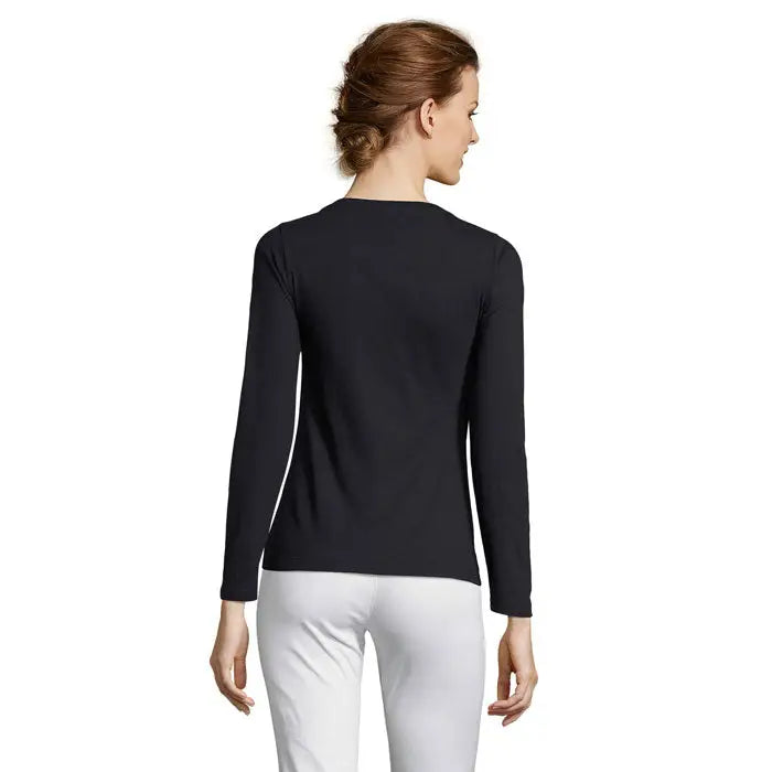Top negru cu mânecă lungă trioc majestic lg din material fin și elastic cu decolteu rotund simplu