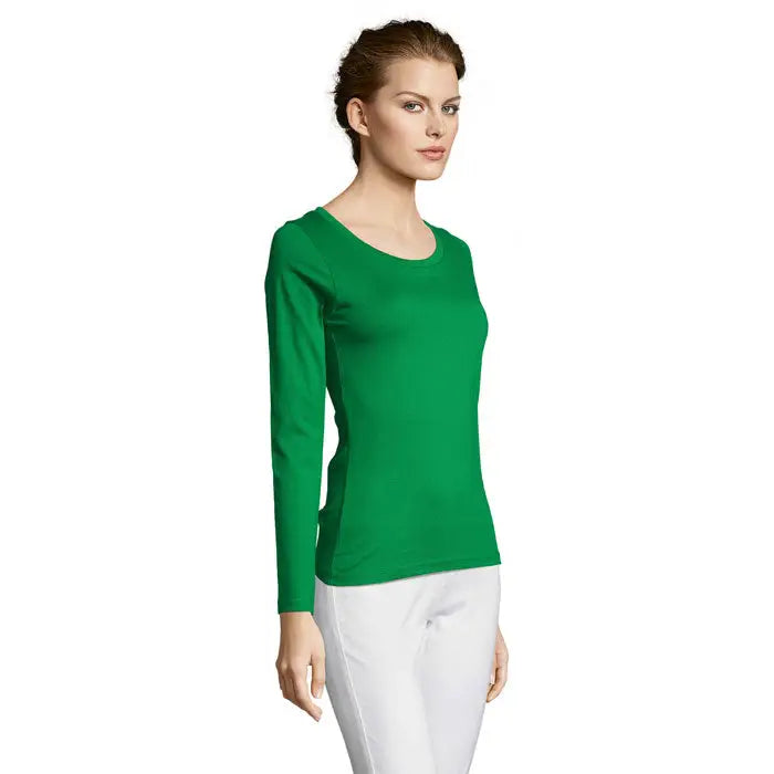 Tricou TRIOC Majestic lg maneca verde vibrant cu maneci lungi și croială mulată din material neted