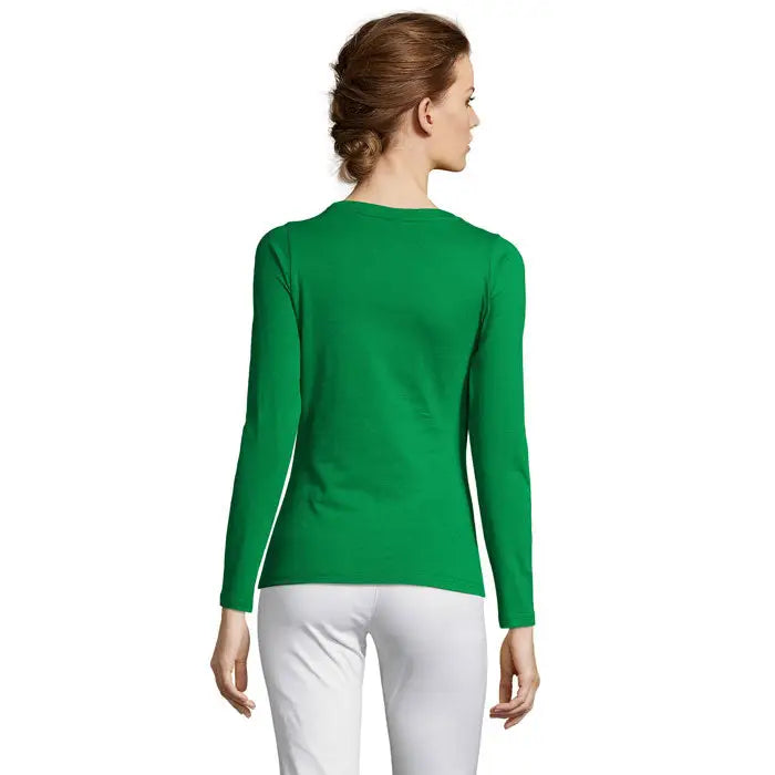 Pulover verde vibrant cu maneca lunga trioc majestic lg din material neted si elastic cu decolteu rotund simplu