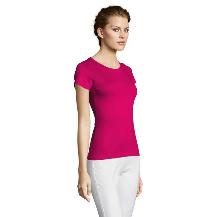 Top femei fitted cu mâneci scurte fucsia din bumbac pentru purtare casual TRIOC MISS FEMEI 150