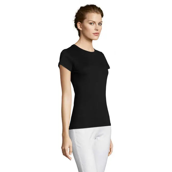 Top negru scurt cu mâneci strâmte trioc miss femei 150 din material elastic pentru uz casual