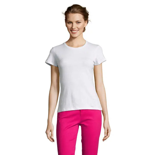 Tricou alb cu maneci scurte si guler rotund confectionat din bumbac moale trioc miss femei 150