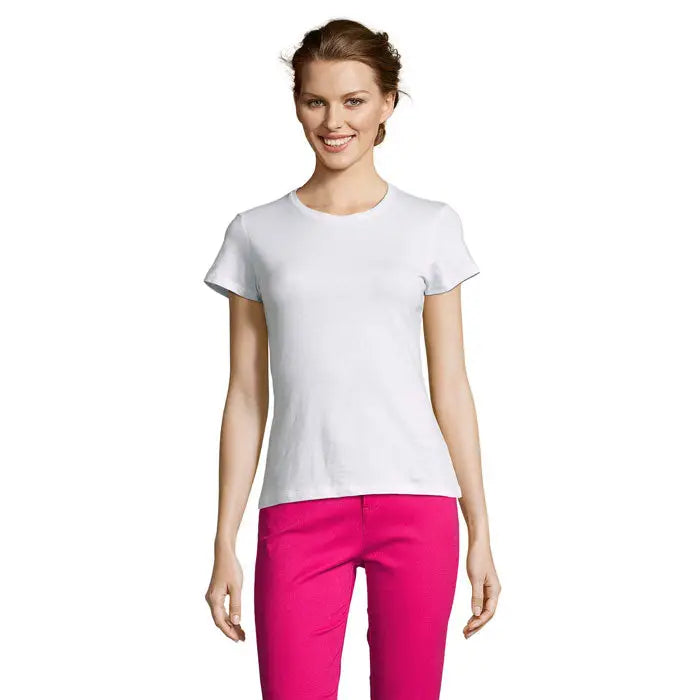 Tricou miss femei 150 alb cu maneci scurte guler rotund si tesatura moale din bumbac