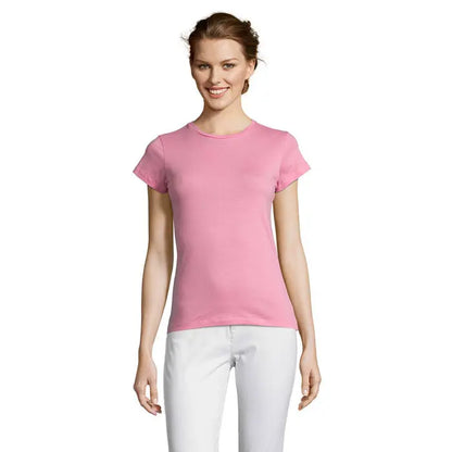 Tricou miss femei 150 soft roz cu mâneci scurte și guler rotund simplu pentru femei