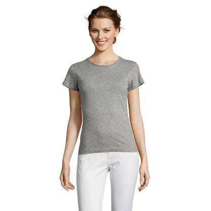 Tricou miss femei 150 heather gri cu mâneci scurte și decolteu rotund din bumbac moale