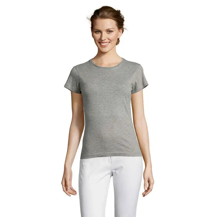 Tricou miss femei 150 heather gri cu mânecă scurtă și decolteu rotund din material moale